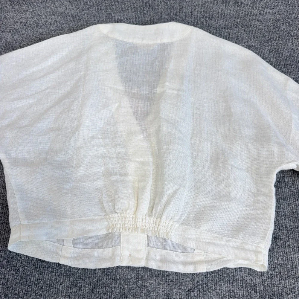 Faherty Top Women Medium Bright White Palma Linen Avery Shirt Cropped Button NEW - Picture 9 of 10